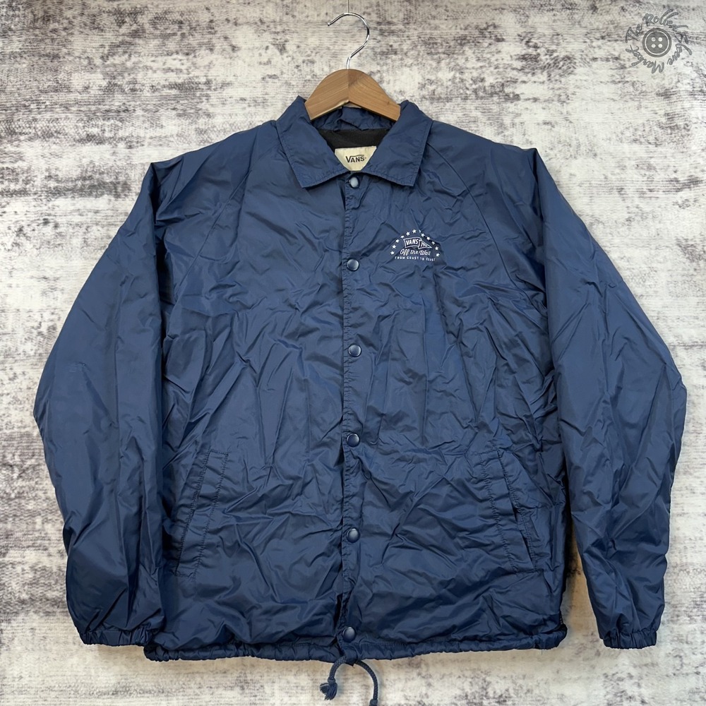 Vans Off The‎ Wall Coach Jacket Men's Large Navy Blue Fleece Lined *READ*